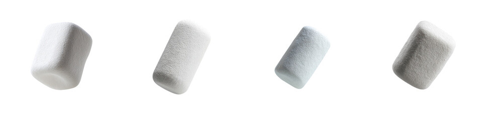 Four marshmallows falling against transperent&nbsp; background