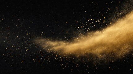 Fototapeta premium Golden Dust Cloud Over Black Background Capturing the Beauty of Light Reflection and Shimmering Particles in Motion for Creative Projects