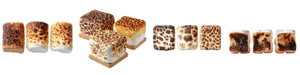 Roasted marshmallows in various stages of toasting perfection on transperent&nbsp; background