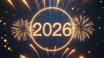 Festive 2026 Happy New Year Celebration Fireworks Display Night Sky Sparkling Joyful Moment Greeting Card Design Inspirational Background