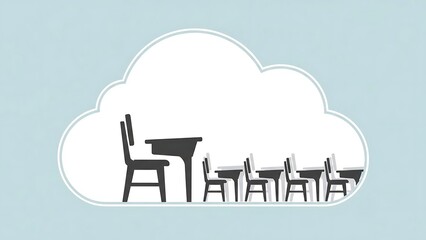 Classroom in the Cloud - Conceptual Illustration of Online Education.