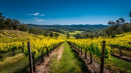 Naklejka premium Vineyard Landscape with Rolling Hills and Blue Sky.