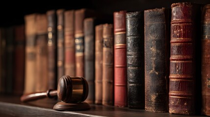 Vintage Law Books and Gavel on Shelf.