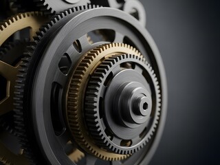 Intricate Metallic Gear System and Cogs Mechanism Representing Engineering Precision and Technology
