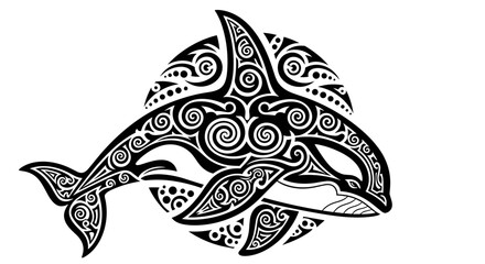 Elaborate Celtic Patterned Orca Whale Design Vector Illustration
