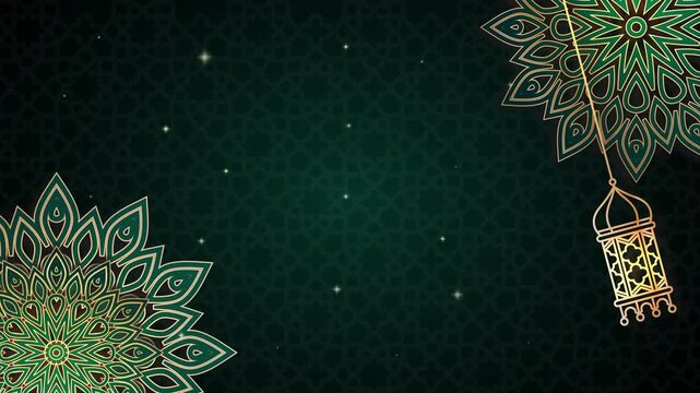 Animated Islamic Background with Rotating mandala arabic patterns and lantern. Ramadan kareem animation features mandalas, lantern, and geometric patterns.