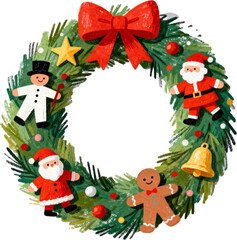 크리스마스 리스 일러스트 산타와 눈사람 겨울 장식