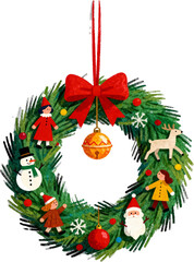 크리스마스 리스 일러스트 산타와 눈사람 겨울 장식