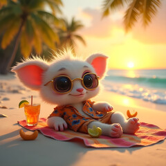 Adorable creature relaxing on sunny beach vacation