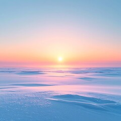 Fototapeta premium Icy Landscape at Dawn with Light Blue Sky and Pale Orange Sunlight Reflection