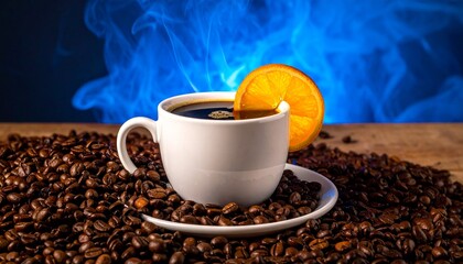 cup of coffee with beans