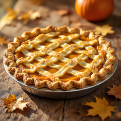 Classic autumn pumpkin pie with lattice crust design