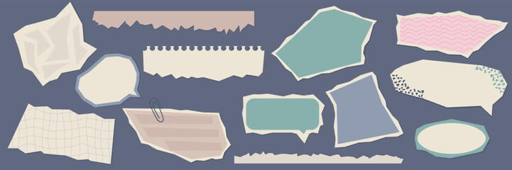 Jagged edge torn paper collage shapes vector illustration featuring ripped cut out abstract frames and text boxes, designed as a versatile collection for social media, presentation and graphic design.