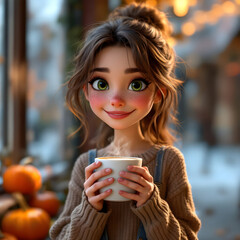 Cozy autumn day sipping warm beverage smile