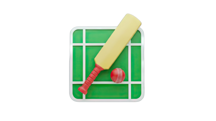 Cricket Equipment on Green Field Icon
