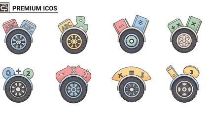 Math Wheel Icons - A Set of Educational Symbols.