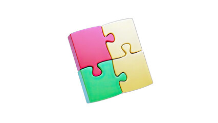 Colorful Puzzle Pieces Assembled on White Background