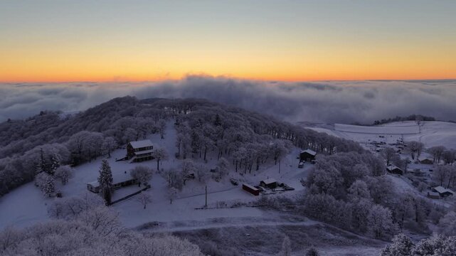 aerial fast flyover of appalachia scene at sunrise near boone nc, north carolina