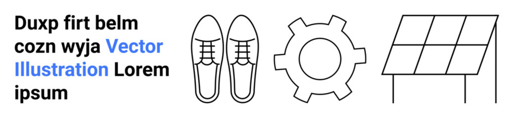 Shoes, gear mechanism, and solar panel represent technology, sustainability, and innovation. Ideal for technology, clean energy, engineering, product design eco-friendly concepts fashion simple