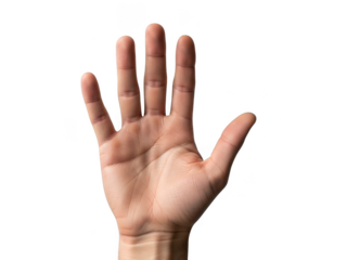Hand raised in stop gesture isolated on transparent background