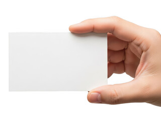 Hand holding blank business card isolated on transparent background