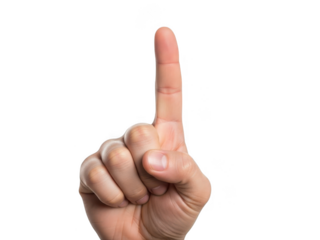 Hand gesture indicating number one isolated on transparent background