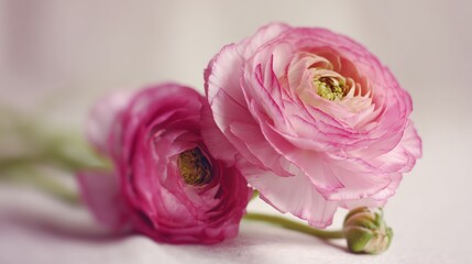 blurry pink ranunculus flowers with motion blur and copy space minimal studio