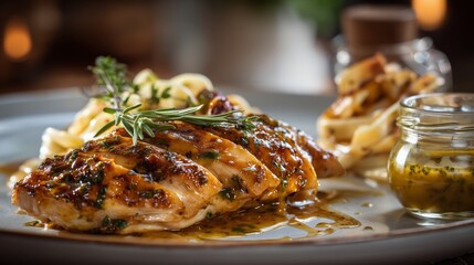 luxury gourmet plated dish with premium sauces editorial food cover