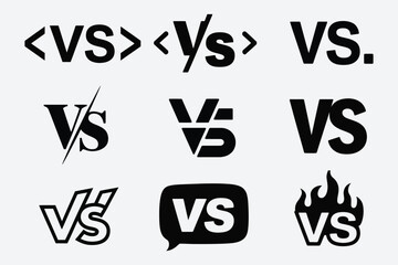 Set of Bold VS Emblems, a versatile vector collection featuring slashes, circles, flames, and other symbols, perfect for competition, contrast, and rivalry concepts
