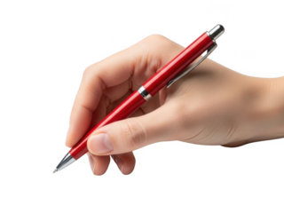 Hand holding red pen isolated on transparent background
