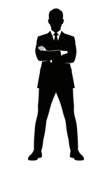 Silhouette of a confident businessman standing with arms crossed in a suit