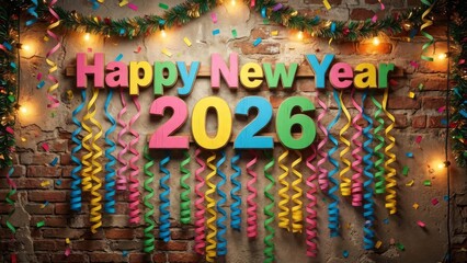 New year celebration with festive decorations and year number