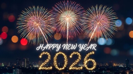 Bright festive fireworks display celebrating new year celebration