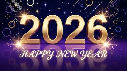 Golden 2026 happy new year celebration with sparkles and lights