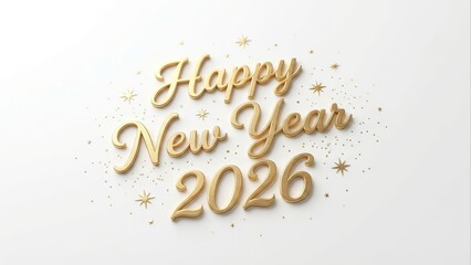 Golden happy new year 2026 celebration text with stars