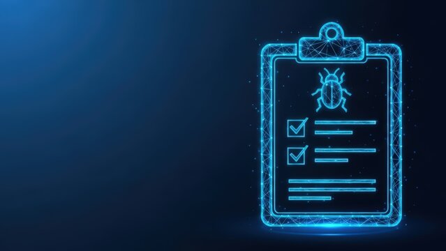 Digital checklist with a bug icon displayed on a clipboard for software testing and analysis