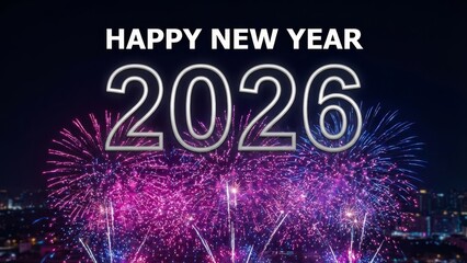 Celebratory new year fireworks display marking the year 2026