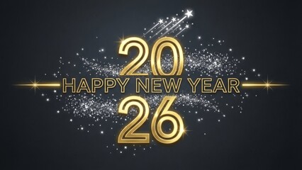 Golden happy new year 2026 celebration with sparkles