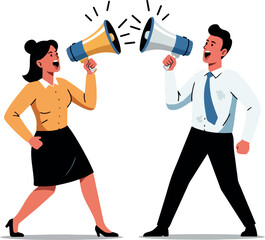Business People Arguing Megaphones Isolated Flat White Background