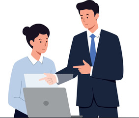 Business People Discussing Documents Laptop Office Meeting Flat Design