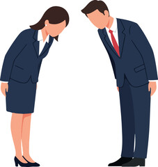 Business People Bowing Respectfully White Background Flat Design