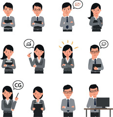 Business People Characters Group with Various Emotions and Actions in Flat Design
