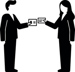Business People Exchanging Cards Black Silhouette Flat Design