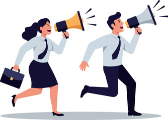Business People Megaphone Announcement Flat Design White Background Isolated