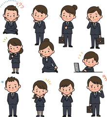 Business People Pondering in Suits Diverse Poses White Background