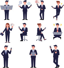 Business People In Suits Using Laptops And Phones