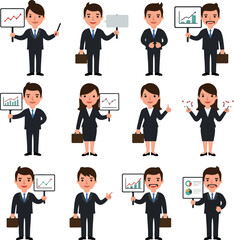 Business People Showing Growth Charts and Making Presentations