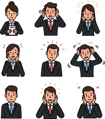 Business People Stress Anxiety Expressions Isolated White Background Flat Design