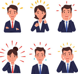 Business People Stress And Anxiety Flat Design Icons