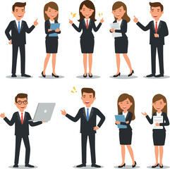 Business People Team Diverse Characters Flat Design Illustration Set